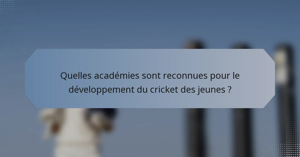 Quelles académies sont reconnues pour le développement du cricket des jeunes ?