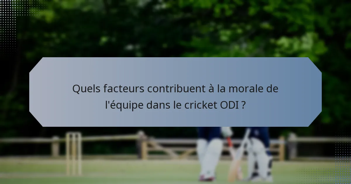 Quels facteurs contribuent à la morale de l'équipe dans le cricket ODI ?