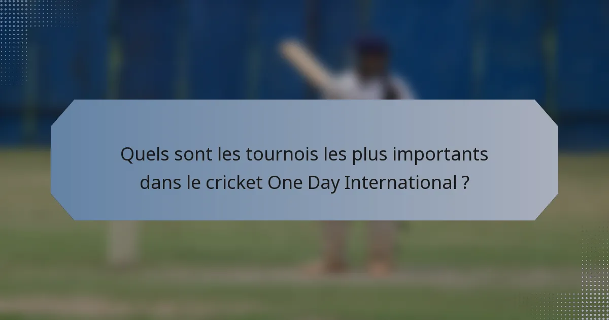 Quels sont les tournois les plus importants dans le cricket One Day International ?